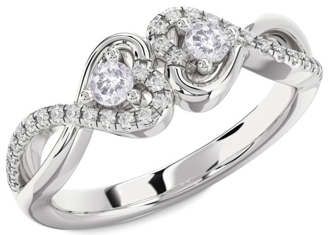 Salt & Pepper Diamond Silver Heart Infinity Two Stone Ring