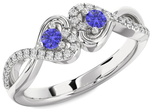 Diamond Tanzanite Silver Heart Infinity Two Stone Ring