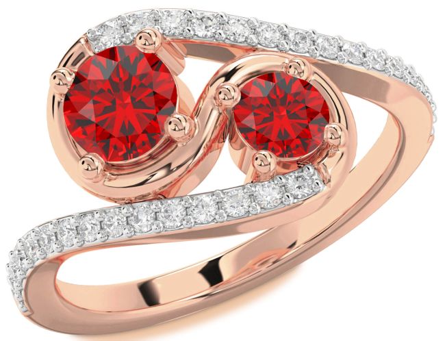 Diamond Ruby Rose Gold Round Two Stone Birthstone Ring