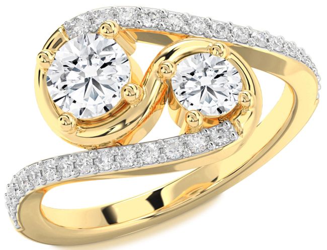 Diamond Gold Silver Round Two Stone Ring