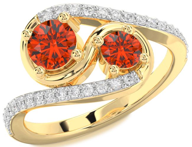 Diamond Fire Opal Gold Round Two Stone Ring
