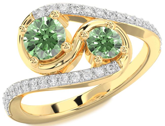 Green Diamond Gold Round Two Stone Ring