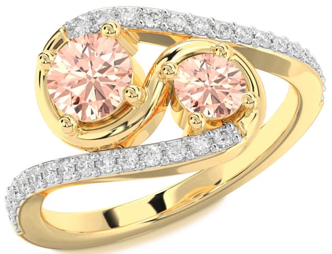 Diamond Morganite Gold Round Two Stone Ring