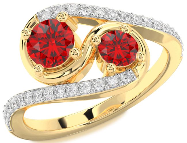 Diamond Ruby Gold Round Two Stone Birthstone Ring