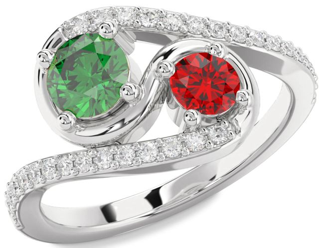 Diamond Silver Round Two Stone Promise Ring