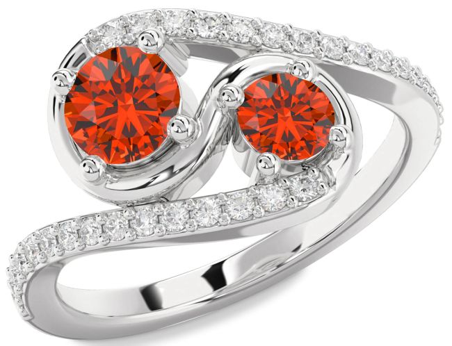 Diamond Fire Opal Platinum Round Two Stone Ring