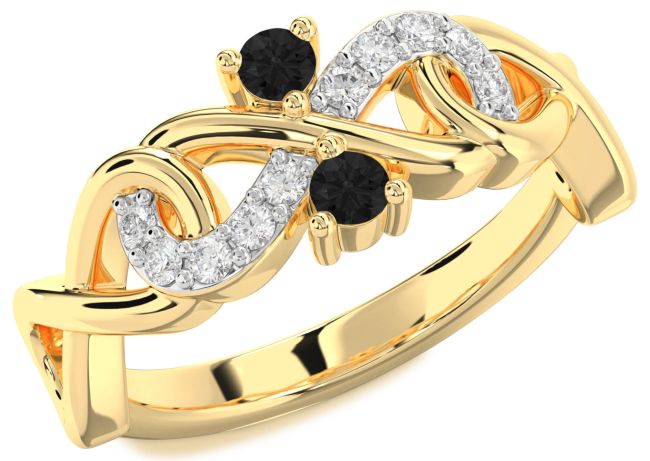 Black Diamond Gold Silver Infinity Round Two Stone Ring