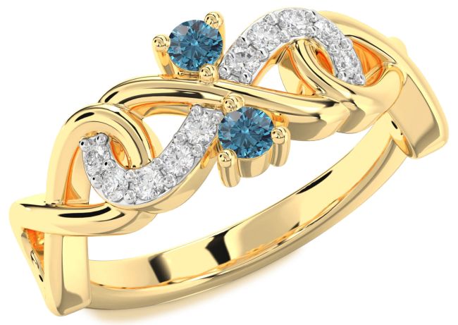 Blue Diamond Gold Silver Infinity Round Two Stone Ring
