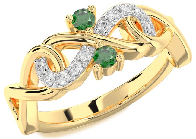 Diamond Emerald Gold Silver Infinity Round Two Stone Birthstone Ring