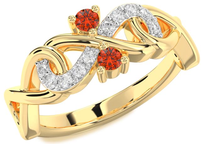 Diamond Fire Opal Gold Silver Infinity Round Two Stone Ring