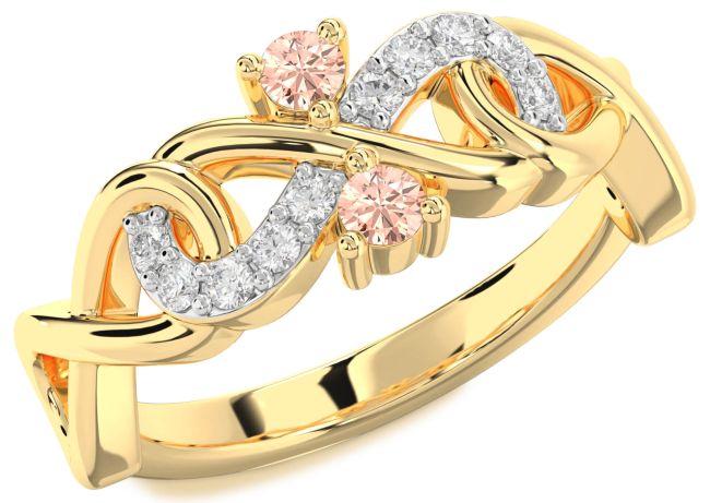 Diamond Morganite Gold Infinity Round Two Stone Ring