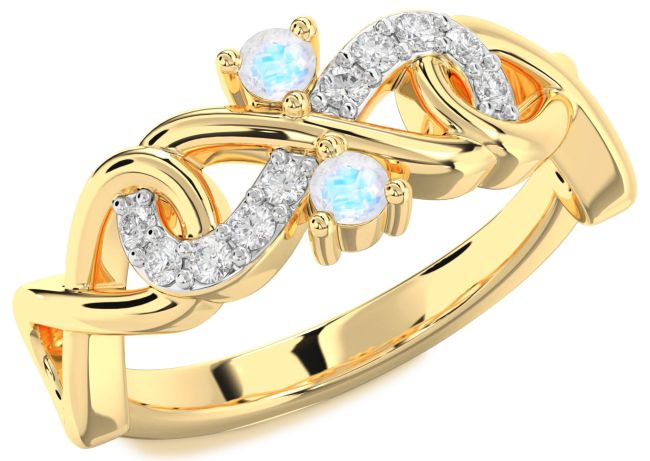 Diamond Moonstone Gold Infinity Round Two Stone Ring