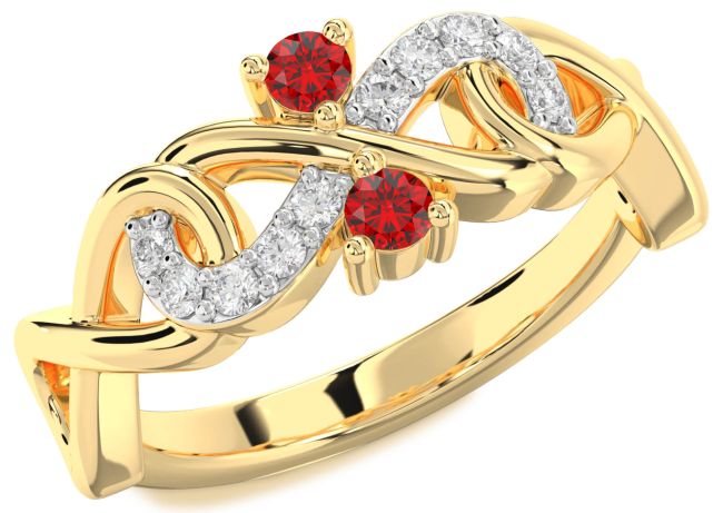 Diamond Ruby Gold Infinity Round Two Stone Birthstone Ring