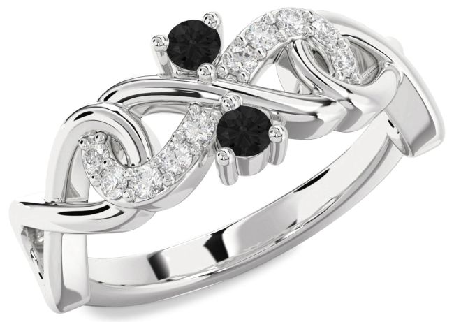 Black Diamond Platinum Infinity Round Two Stone Ring