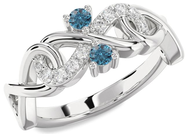 Blue Diamond Platinum Infinity Round Two Stone Ring