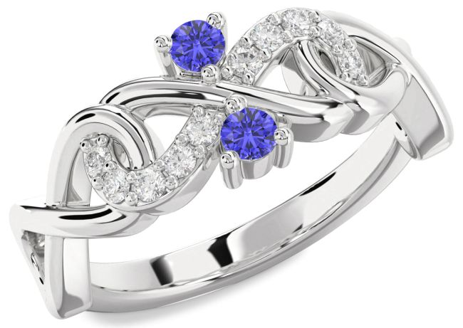 Diamond Tanzanite Silver Infinity Round Two Stone Ring