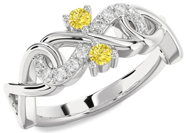 Yellow Diamond Platinum Infinity Round Two Stone Ring