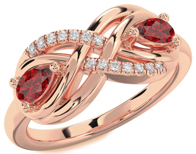 Diamond Ruby Rose Gold Infinity Pear Two Stone Birthstone Ring