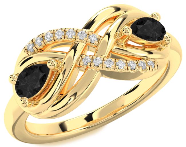 Black Diamond Gold Infinity Pear Two Stone Ring