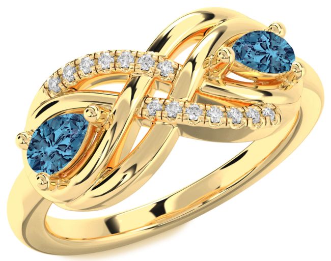 Blue Diamond Gold Infinity Pear Two Stone Ring