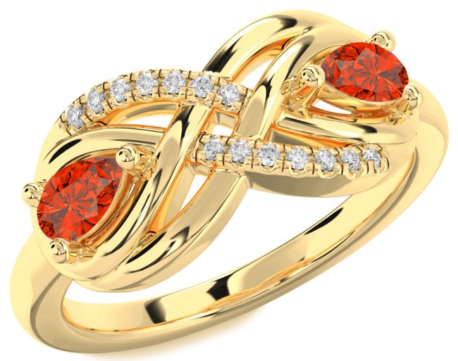 Diamond Fire Opal Gold Silver Infinity Pear Two Stone Ring