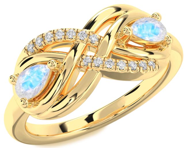 Diamond Moonstone Gold Infinity Pear Two Stone Ring