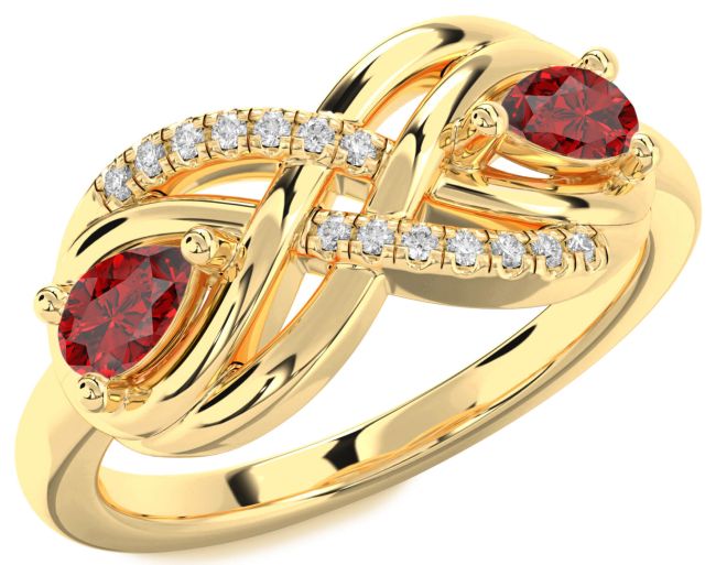 Diamond Ruby Gold Infinity Pear Two Stone Birthstone Ring
