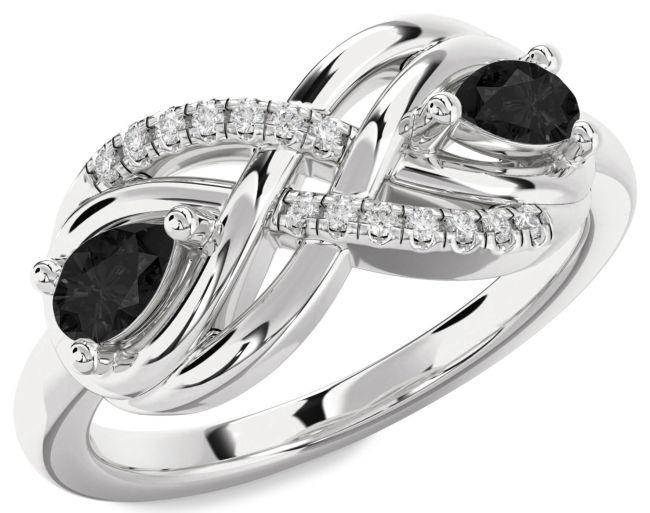 Black Diamond Silver Infinity Pear Two Stone Ring