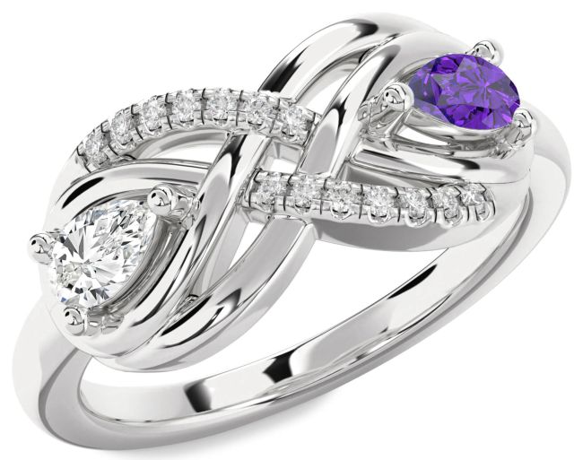 Diamond Silver Infinity Pear Two Stone Promise Ring