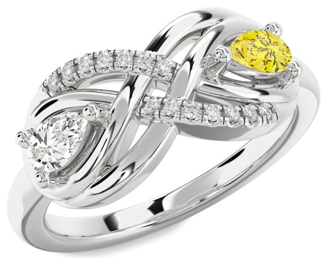 Diamond Silver Infinity Pear Two Stone Promise Ring