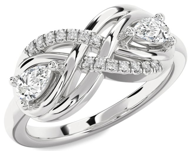 Lab Diamond Silver Infinity Pear Two Stone Ring