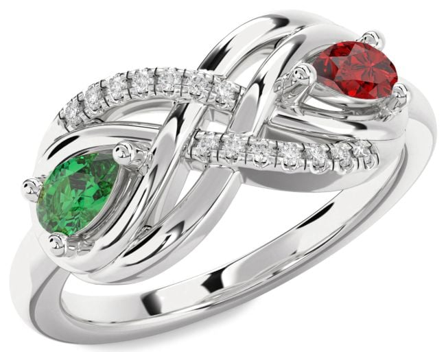 Diamond Silver Infinity Pear Two Stone Promise Ring