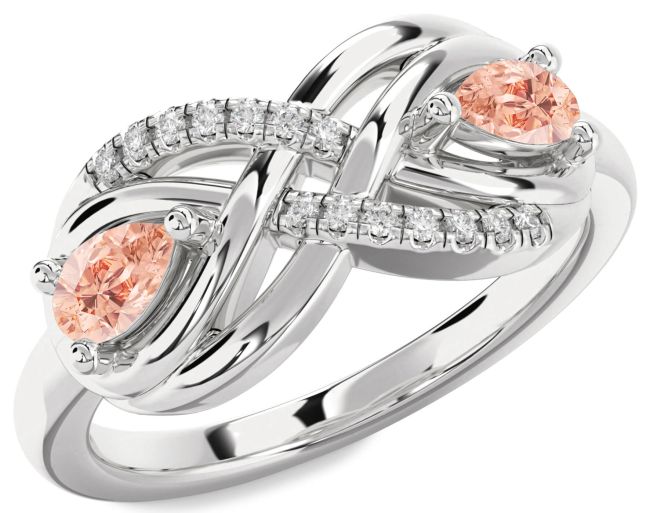 Diamond Morganite Silver Infinity Pear Two Stone Ring
