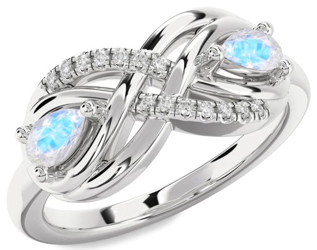 Diamond Moonstone Silver Infinity Pear Two Stone Ring