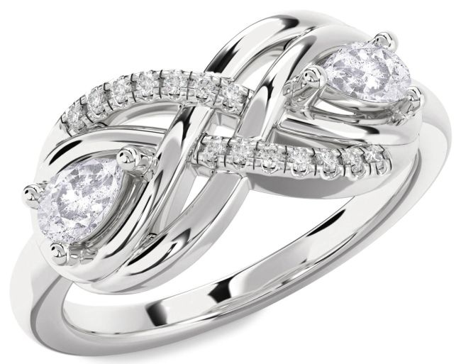 Salt & Pepper Diamond Silver Infinity Pear Two Stone Ring