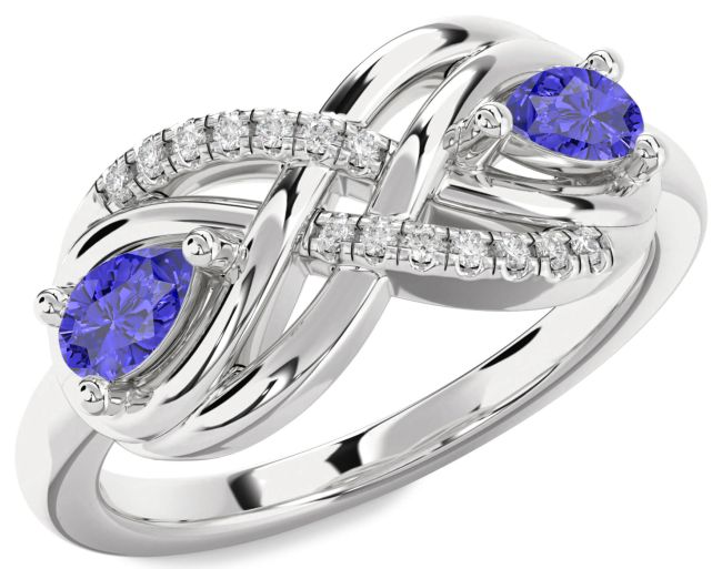 Diamond Tanzanite Silver Infinity Pear Two Stone Ring