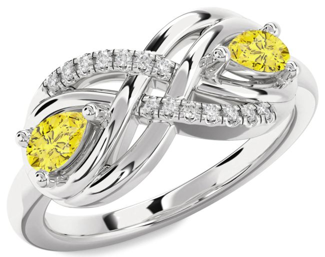 Yellow Diamond Silver Infinity Pear Two Stone Ring