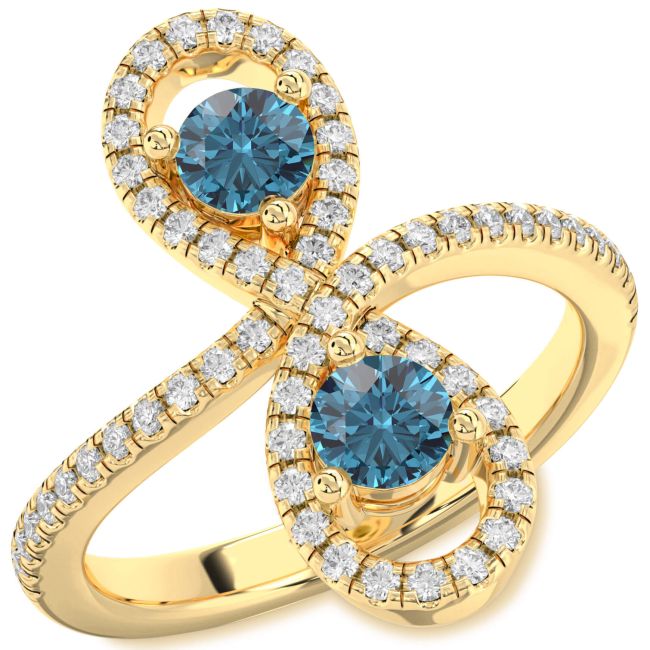 Blue Diamond Gold Infinity Round Two Stone Pave Ring