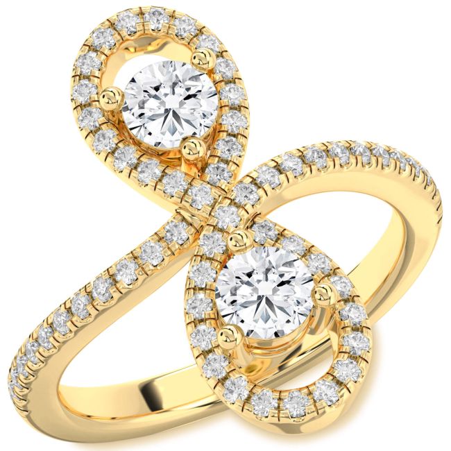 Lab Diamond Gold Infinity Round Two Stone Pave Ring