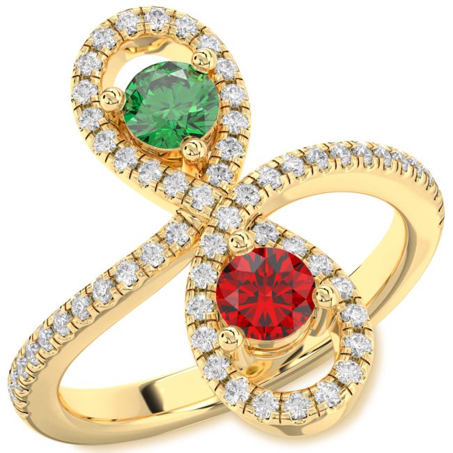 Diamond Gold Silver Infinity Round Two Stone Pave Promise Ring