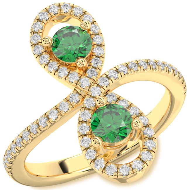 Diamond Emerald Gold Silver Infinity Round Two Stone Pave Birthstone Ring