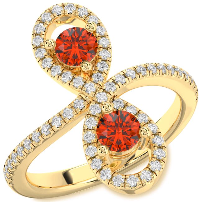 Diamond Fire Opal Gold Infinity Round Two Stone Pave Ring