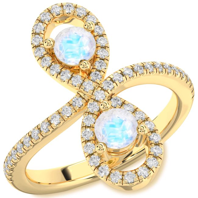 Diamond Moonstone Gold Infinity Round Two Stone Pave Ring