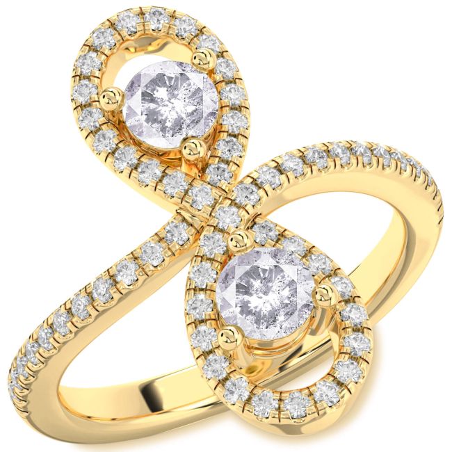 Salt & Pepper Diamond Gold Infinity Round Two Stone Pave Ring