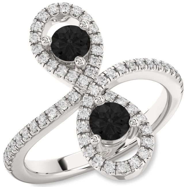 Black Diamond Platinum Infinity Round Two Stone Pave Ring