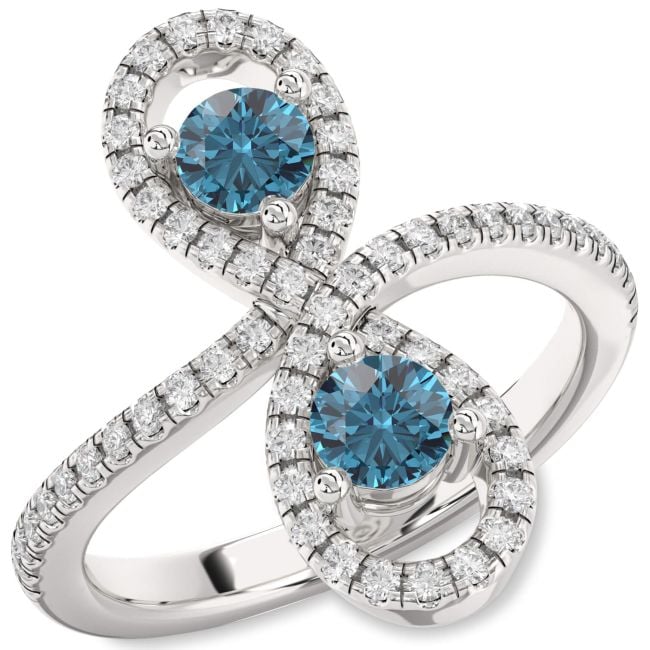 Blue Diamond Platinum Infinity Round Two Stone Pave Ring