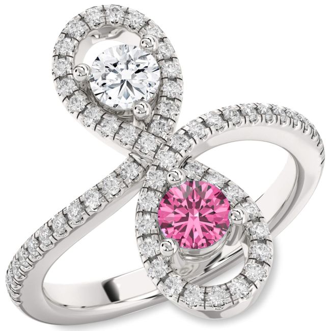 Diamond Silver Infinity Round Two Stone Pave Promise Ring