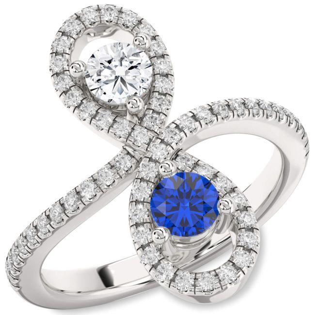 Diamond Silver Infinity Round Two Stone Pave Promise Ring