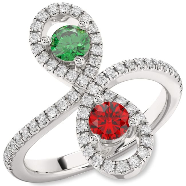 Diamond Silver Infinity Round Two Stone Pave Promise Ring