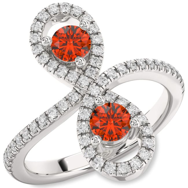 Diamond Fire Opal Silver Infinity Round Two Stone Pave Ring
